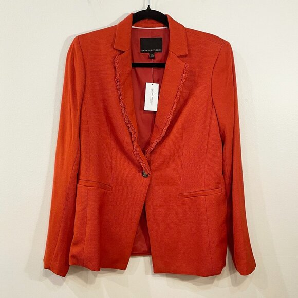 New BR Rayon Fringe Trim Blazer Rust Orange 4, S $168 - Picture 3 of 6
